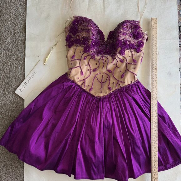 Tarik Ediz 90378 Dress Evening Dress ~US size 4 Purple Dress Beads and Lace NWT - Picture 2 of 15